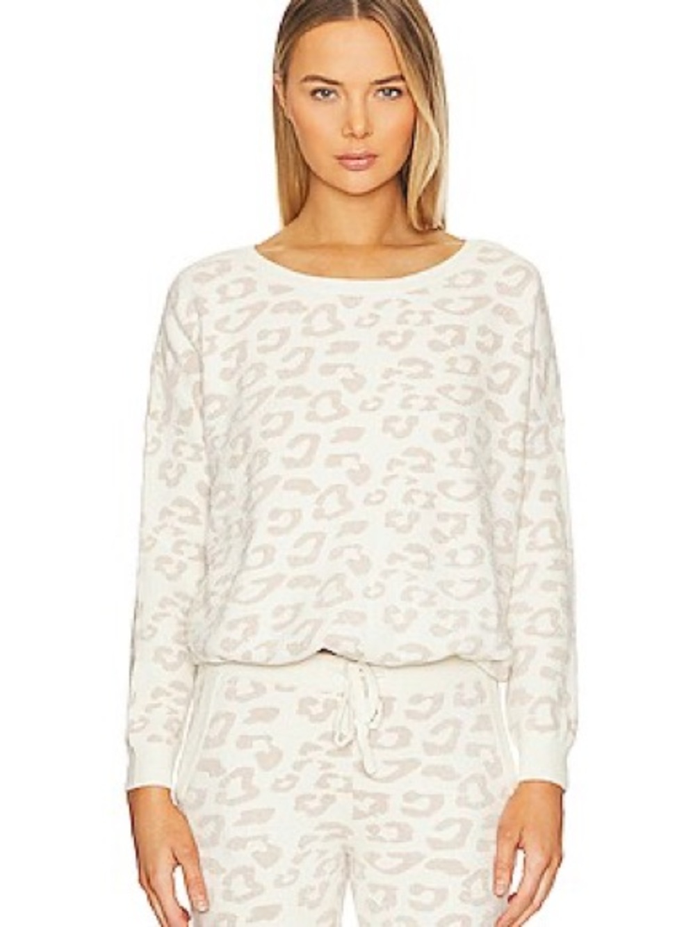 Barefoot Dreams Beige Leopard Crewneck Sweater